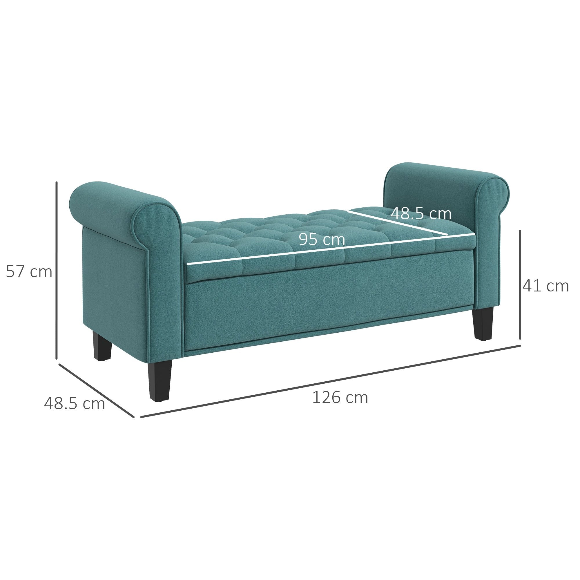 HOMCOM Panca Camera da Letto con Vano Contenitore e Braccioli Arrotolati, Panca Fondo Letto Imbottita in Tessuto Effetto Velluto, per Ingresso e Soggiorno, 126x48.5x57 cm, Verde