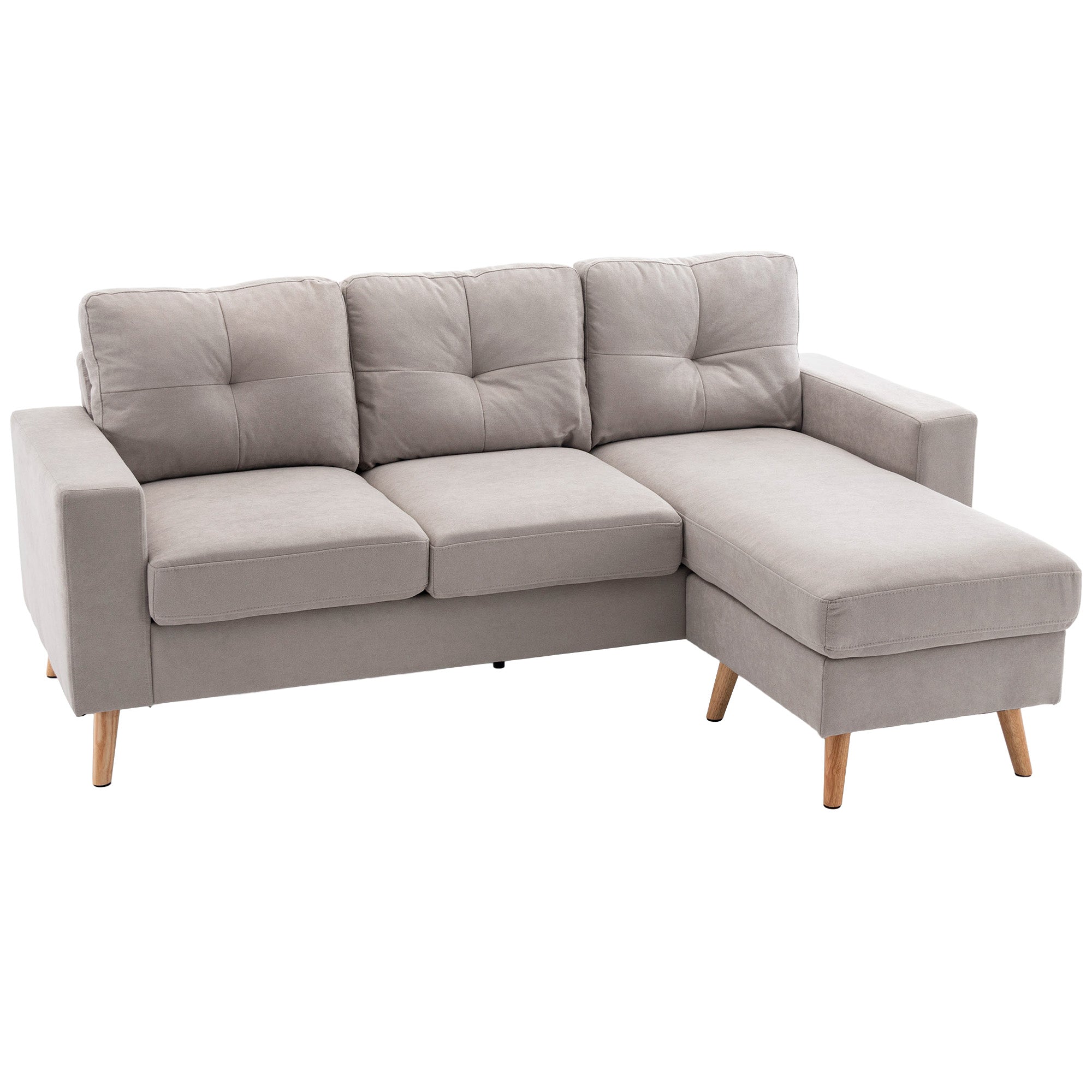 Divano Angolare in Tessuto a Forma di L, Set Divano in Aspetto Lino, Set Angolare con Chaise Longue per 3 Persone, Divano Angolare per Soggiorno, 193 x 136 x 85 cm