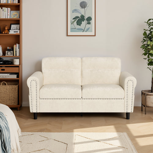 Divano 2 Posti con Supporto Lombare | 152x76x84 cm | Effetto Camoscio e Braccioli | Compatto per Soggiorno | Grigio Scuro/Bianco | AR72 COREE