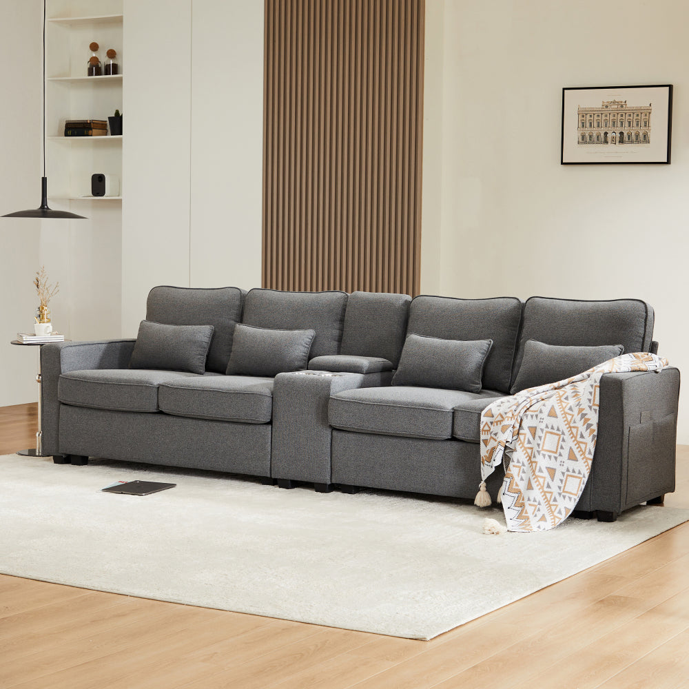 Modern Linen Four- to Five-Seater Sofa 90*83*88Cm, Simple Living Room Sofa, Elegant Lazy Sofa, High-Back Sofa, High-Elastic Foam Sofa Bed, Straight Sofa Set, Large Home Sofa, Nordic Fabric Living Room Furniture Set, Simple Linen Sofa Bed, Small Italian L