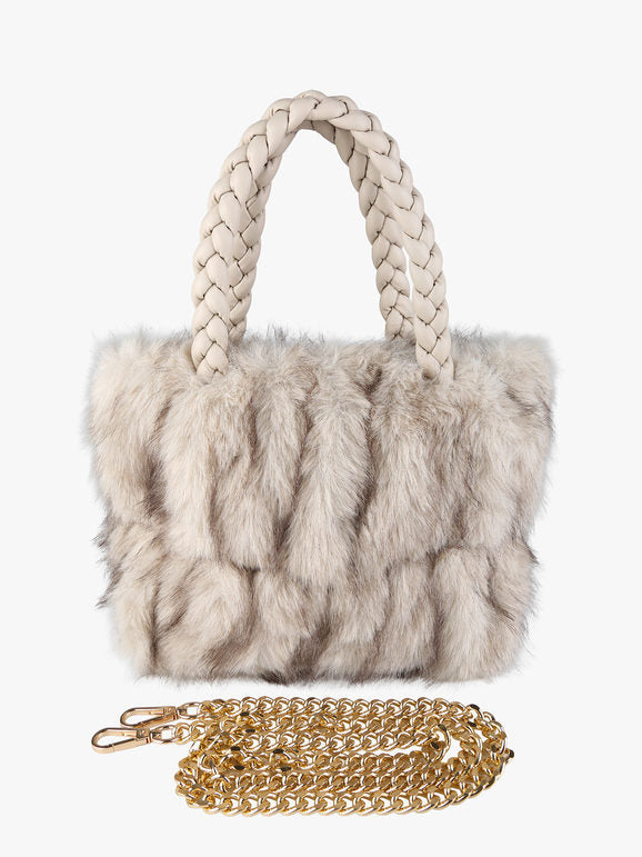 Solada Borsetta donna in pelliccia sintetica con doppi manici intrecciati - nero