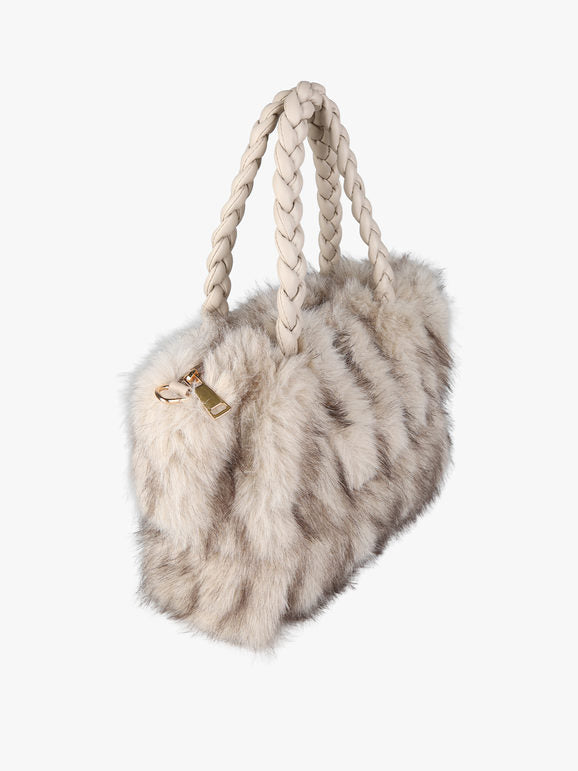 Solada Borsetta donna in pelliccia sintetica con doppi manici intrecciati - nero