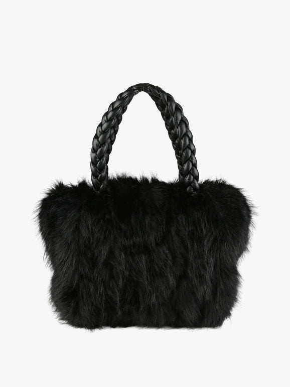 Solada Borsetta donna in pelliccia sintetica con doppi manici intrecciati - nero