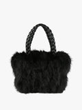 Solada Borsetta donna in pelliccia sintetica con doppi manici intrecciati - nero
