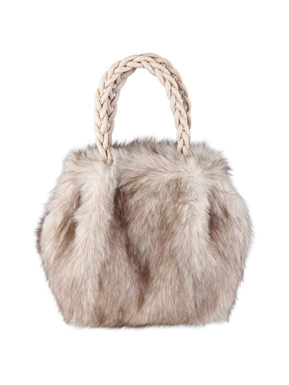 Solada Borsetta in pelliccia sintetica con doppi manici intrecciati