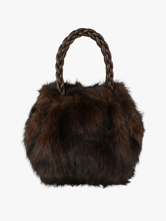 Solada Borsetta in pelliccia sintetica con doppi manici intrecciati