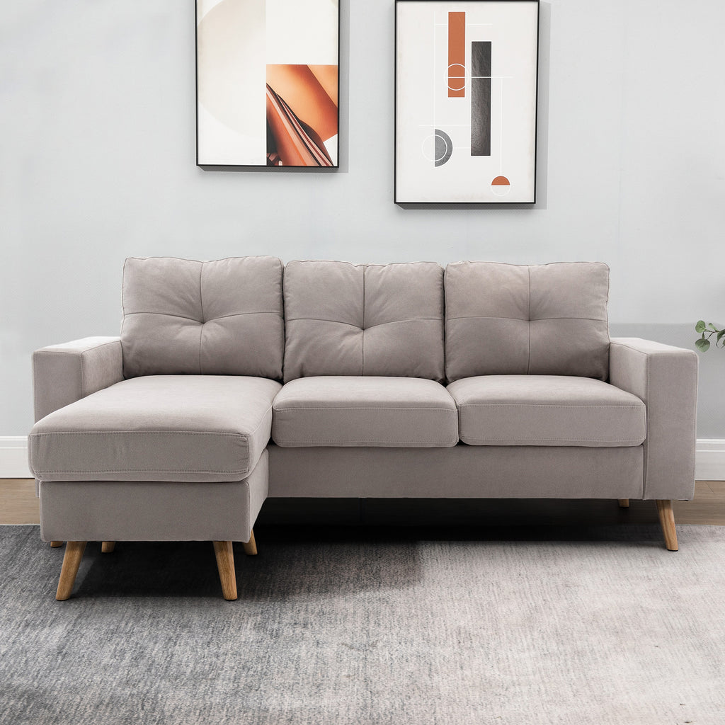 Divano Angolare Homcom in Tessuto Lino, 3 Posti, Chaise Lounge Reversibile a Sinistra o Destra, 193 cm, Design Scandicavo, per Soggiorno, Appartamento, Piccoli Spazi, Gambe in Legno Massello, Grigio Chiaro
